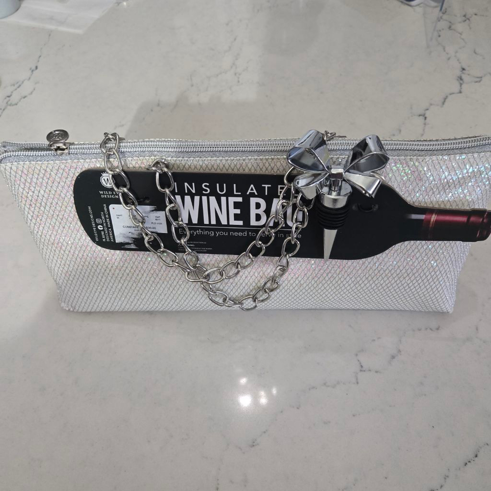 Wild Eye Designs Insulated Wine Bag with Handles White Silver